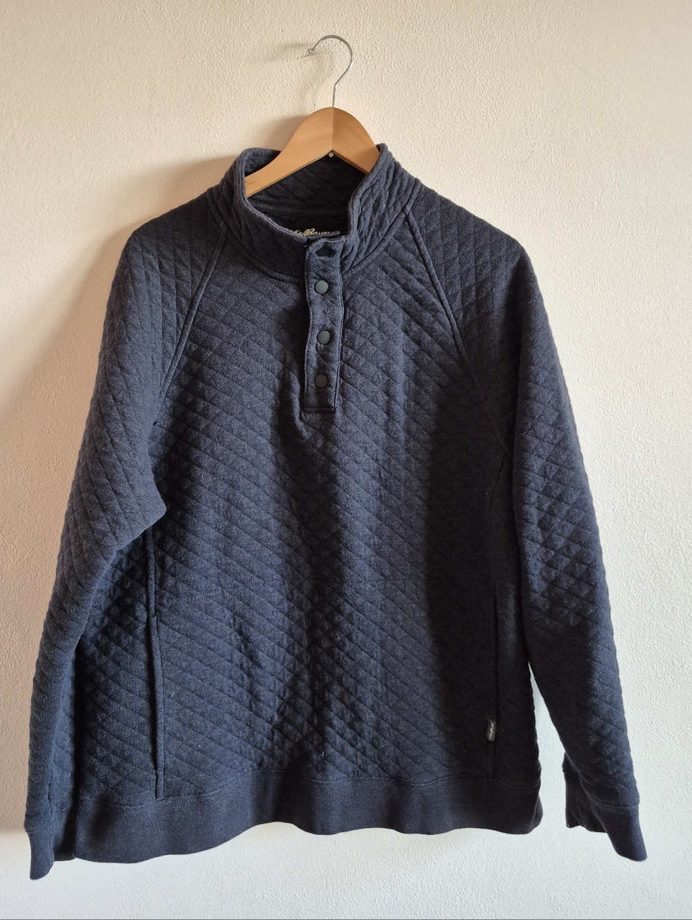 Eddie Bauer Mens Large 1/4 Snap Sweater Dark Grey